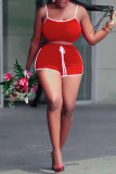Red Sexy Casual Solid Backless Spaghetti Strap Sleeveless Two Pieces
