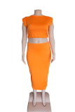 Red Sweet Solid Patchwork O Neck Sleeveless Plus Size Two Pieces