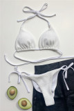 White Fashion Sexy Solid Bandage Backless Swimwears