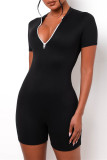White Sexy Casual Solid Backless Zipper Collar Skinny Romper