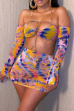 Colour Sexy Print Hollowed Out Off the Shoulder Pencil Skirt Dresses