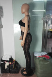 Black Fashion Sexy Patchwork See-through Backless Spaghetti Strap Regular Jumpsuits