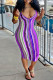 Purple Sexy Casual Striped Print Basic V Neck Vest Dress