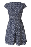 Pink Sweet Print Split Joint V Neck A Line Dresses