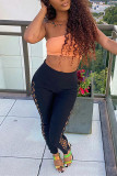 Black Fashion Casual Solid Hollowed Out Skinny High Waist Pencil Trousers