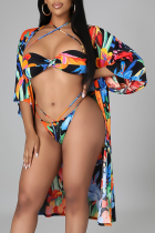 Blue Sexy Print Split Joint Swimwears
