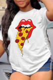 White Fashion Casual Print Basic O Neck T-Shirts