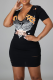 Black Sexy Print Ripped U Neck Pencil Skirt Dresses