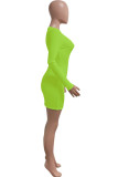 Fluorescent Green Casual Solid Split Joint V Neck A Line Dresses