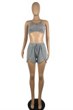Grey Sexy Casual Solid Backless Spaghetti Strap Sleeveless Two Pieces