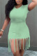 Light Green Casual Solid Tassel Patchwork O Neck Pencil Skirt Dresses