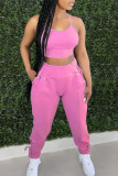 Pink Street Solid Patchwork Frenulum U Neck Sleeveless Two Pieces