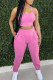 Pink Street Solid Patchwork Frenulum U Neck Sleeveless Two Pieces