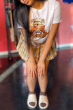Yellow Fashion Casual Print Basic O Neck Short Sleeve Two Pieces