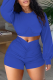 Deep Blue Casual Solid Patchwork O Neck Long Sleeve Two Pieces