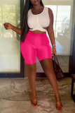 Rose Red Sexy Solid Hollowed Out O Neck Sleeveless Two Pieces