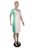 Multicolor Fashion Casual Print Basic V Neck Short Sleeve Dress