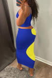 Rose Red Sexy Color Block Hollowed Out Spaghetti Strap Sleeveless Two Pieces