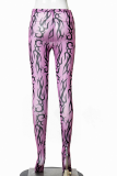 Pink Sexy Print Patchwork Skinny Mid Waist Pencil Full Print Bottoms