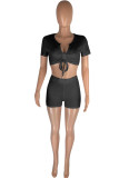 Pink Fashion Casual Solid Bandage V Neck Short Sleeve Two Pieces