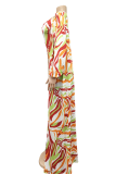 Rose Red Sexy Print Hollowed Out Patchwork Swimwears