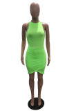 Light Green Fashion Sexy Solid Backless O Neck Sleeveless Dress