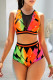 Orange Red Sexy Print Patchwork Swimwears