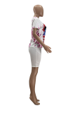 Red Casual Print Split Joint O Neck Short Sleeve Two Pieces