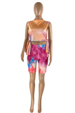 Colour Fashion Sexy Tie Dye Printing Half A Turtleneck Sleeveless Two Pieces