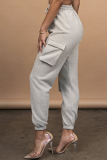 Grey Casual Solid Split Joint Harlan Mid Waist Harlan Solid Color Bottoms