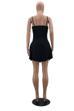 Deep Blue Sexy Solid Patchwork Spaghetti Strap Cake Skirt Dresses