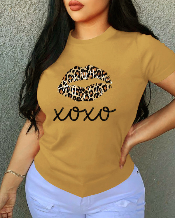 Yellow Fashion Casual Print Basic O Neck T-Shirts