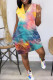 Green Sexy Casual Tie Dye Printing V Neck Sleeveless Dress
