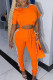 Tangerine Casual Solid Patchwork Pocket O Neck Short Sleeve Two Pieces