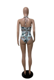 Green Sexy Print Hollowed Out Patchwork Swimwears