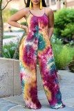 Purple Sexy Casual Print Tie Dye Backless Spaghetti Strap Regular Jumpsuits