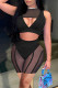 Black Fashion Sexy Patchwork Hollowed Out See-through O Neck Sleeveless Two Pieces