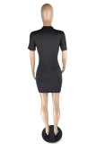 Black Sexy Casual Solid Hollowed Out O Neck Short Sleeve Dress