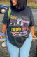 Grey Fashion Casual Print Basic O Neck T-Shirts