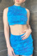 Blue Casual Print Patchwork O Neck Sleeveless Two Pieces