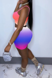 Purple Sexy Gradual Change Patchwork Spaghetti Strap Sleeveless Two Pieces