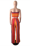 Multicolor Sexy Casual Striped Print Backless Strapless Sleeveless Two Pieces