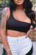 Black Sexy Casual Solid Backless One Shoulder Tops