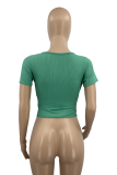 Blue Sexy Solid Bandage V Neck T-Shirts