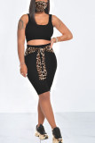 White Casual Leopard Bandage Split Joint U Neck Sleeveless Two Pieces（with a mask)