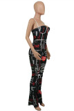 Black Fashion Sexy Print Backless Spaghetti Strap Regular Jumpsuits