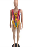 Rainbow Color Fashion Sexy Print Tassel Hollowed Out Swimwears