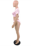 Pink Fashion Sexy Solid Hollowed Out Strap Design Swimwears