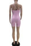 Pink Sexy Solid Patchwork U Neck Skinny Rompers