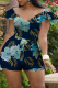 Black Sexy Print Patchwork V Neck Skinny Rompers